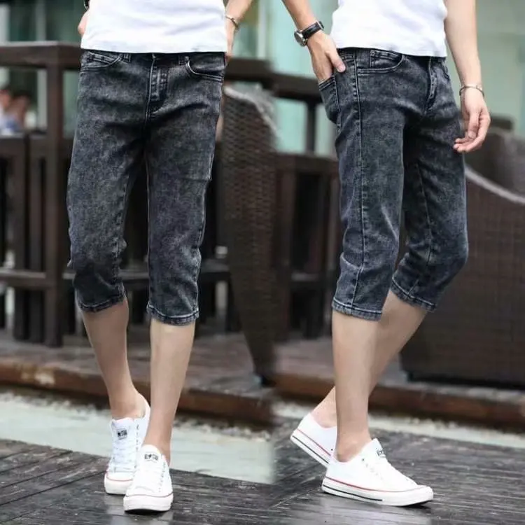 

Men Denim Shorts Skinny Half Pants Summer Straight Stretch Trousers Jeans 27-34