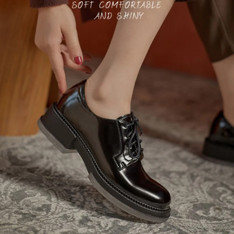 

Туфли женские водонепроницаемые на платформе, лоферы, оксфорды, овечья кожа, шнуровка, круглый носок, осень 2021