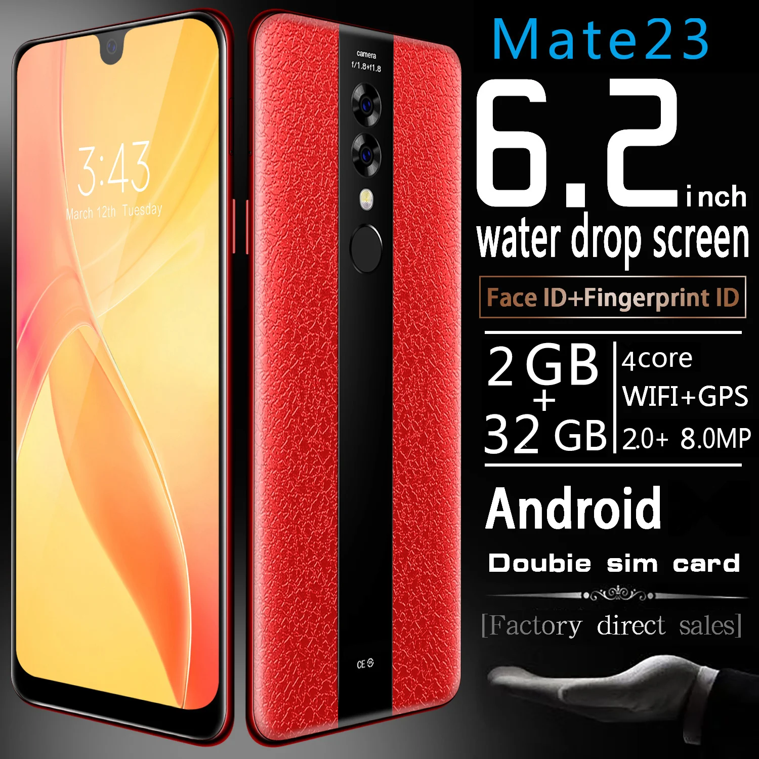 Смартфон 6 2 дюйма Mate23 мобильный телефон Капля воды экран с роскошным кожаным