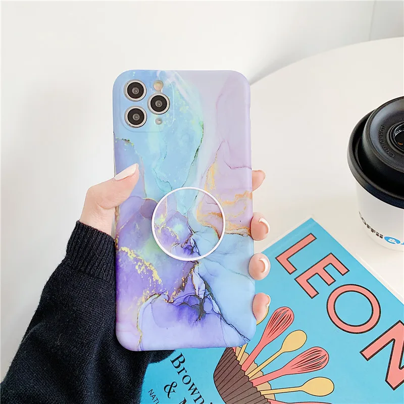 Модный мраморный складной мягкий чехол для телефона с подставкой iPhone 11 Pro Max 7 8 plus X