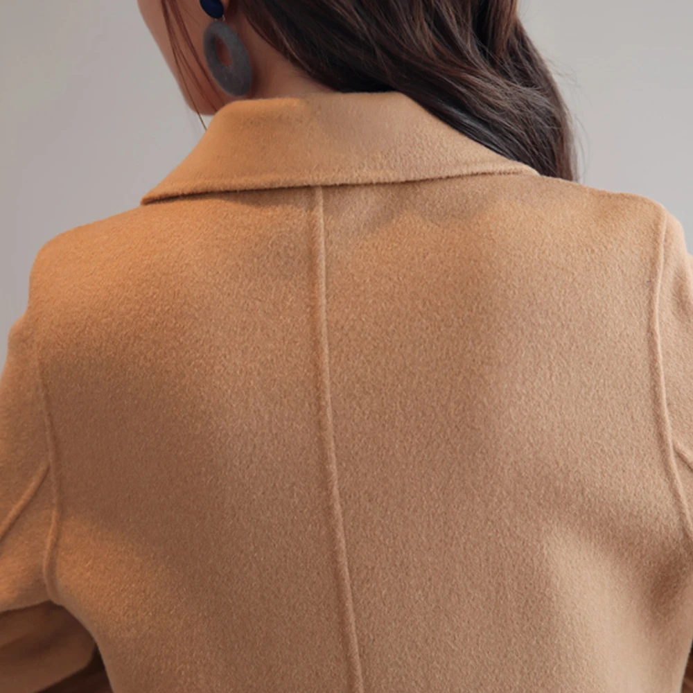 

Woolen coat women's long spring and autumn new style slim fashion thick slim woolen coat solid color lapel women's clothing