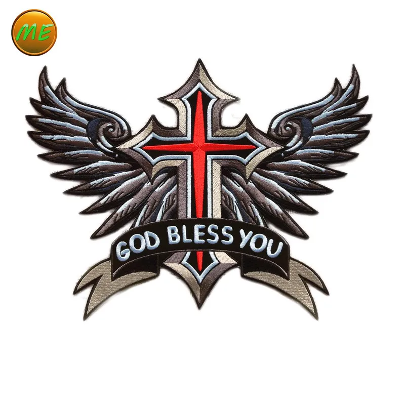 Большой тканевый значок нашивки с крестом и крыльями орла в стиле панк байкера