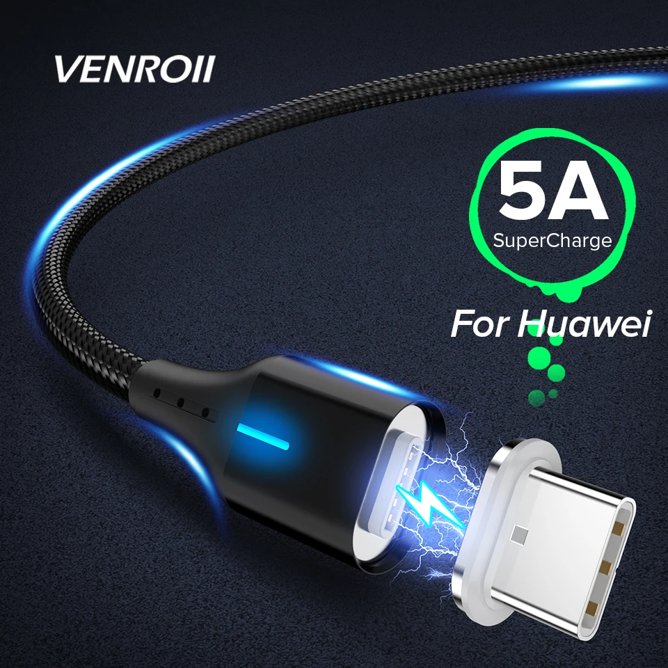 Venroii Магнитный кабель usb type C провод для быстрой зарядки для huawei P30 P20 Pro 5A SuperCharge Quick Charge 3,0 USBC магнит зарядное устройство