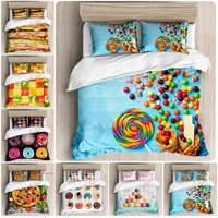 2020 new food donuts candy biscuits four piece set 3d digital print three piece set duvet covers pillowcases wish sheet