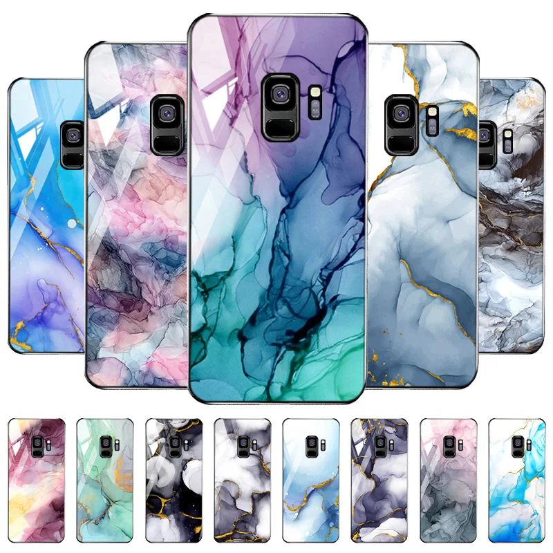 

For Samsung S9 Plus Case Tempered Glass Phone Cover On Samsung Galaxy S9+ S9Plus S 9 Plus Watercolor Painting Bumper Funda Capa