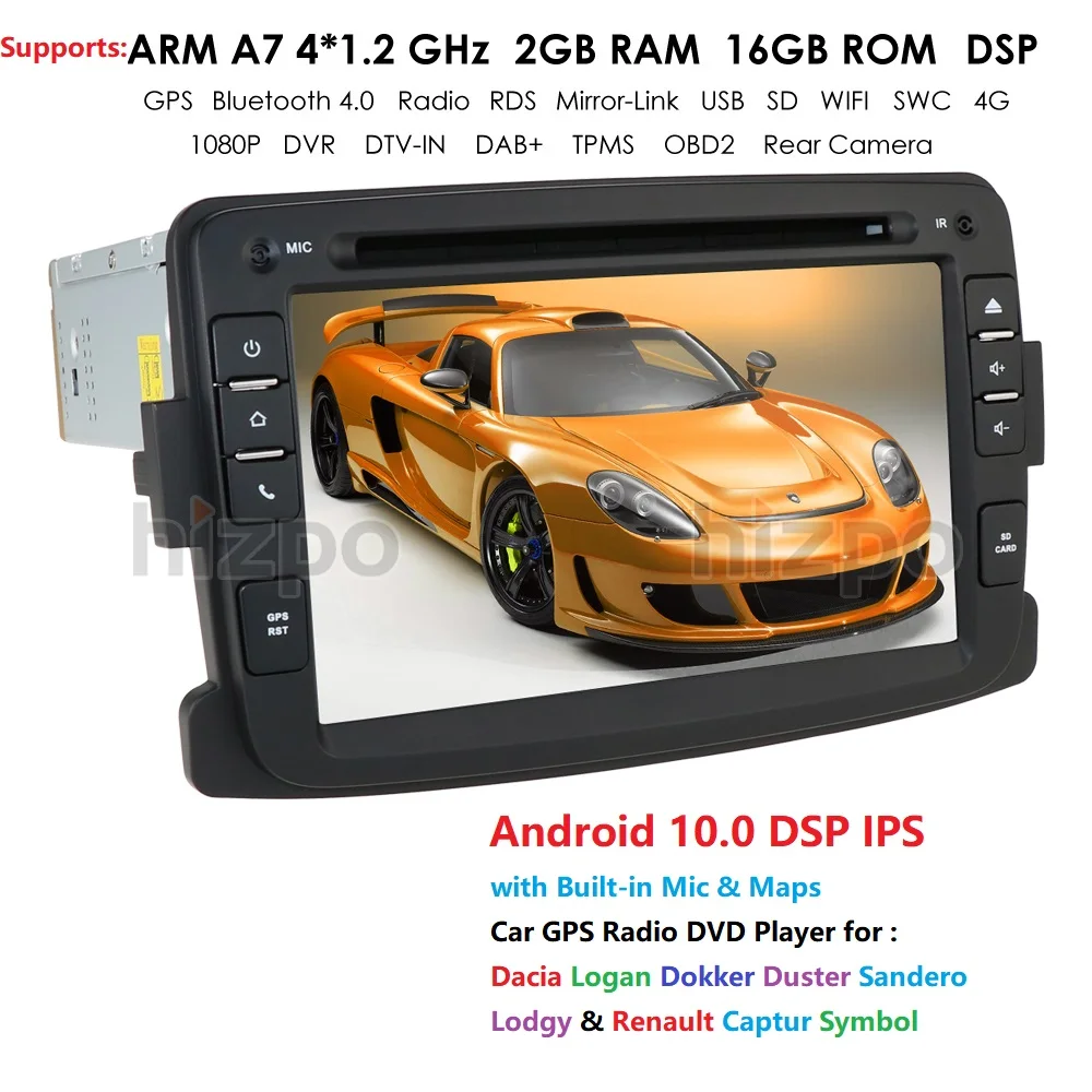 Автомобильный мультимедийный dvd плеер IPS DSP 4G 64G Android 10 0 GPS Авторадио для Duster Captur Lada