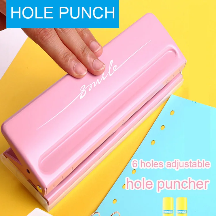 

Porous Notebook Punch Office Stationery Punching Machine Metal 6-hole Punch Adjustable Loose-leaf Notebook Binding Machine