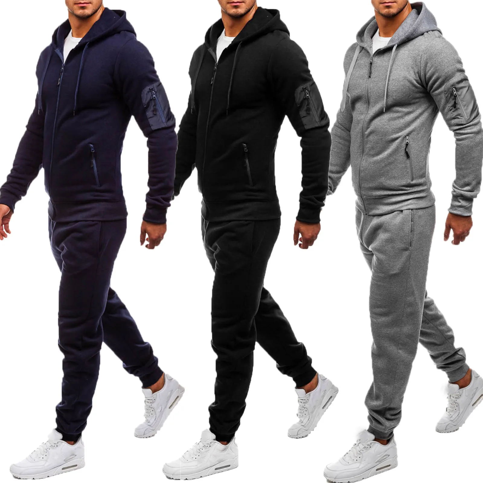

2021 New Men Autumn 2-piece Suit Solid Color Long Sleeve Top Blouse & Long Pants Sets Outdoor Sport Walking Suit Ropa Hombre