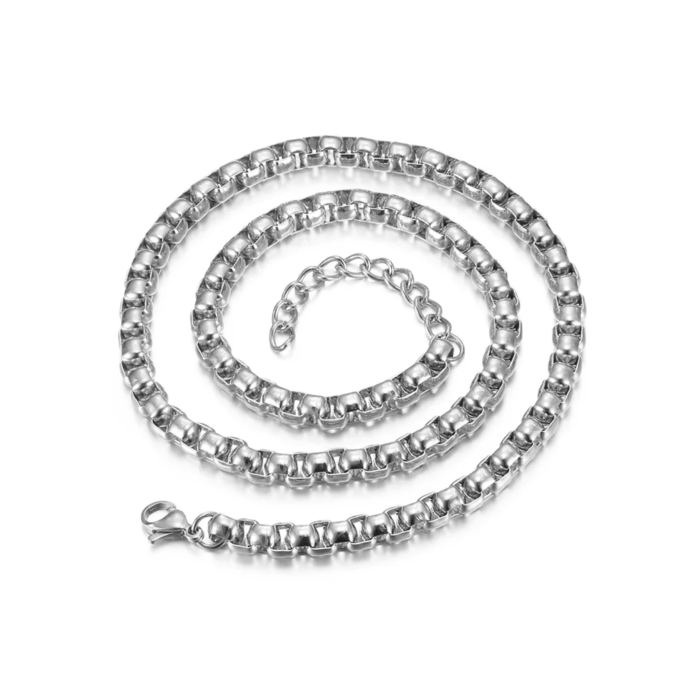 

Punk Silver Color Stainless Steel 4/6.5mm Long Choker Box Chain Necklace for Women Vintage Party Jewelry Collar