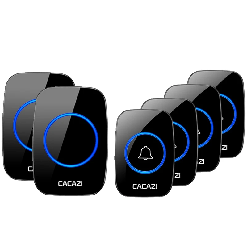 4 button 2 receiver CACAZI Беспроводной интеллектуальные Водонепроницаемый дверной звонок диапазон 300 м светодиодный ночник для дома звонок США ЕС Великобритания Plug 1 2 кнопка 1 приемник - Цвет: 4 button 2 receiver