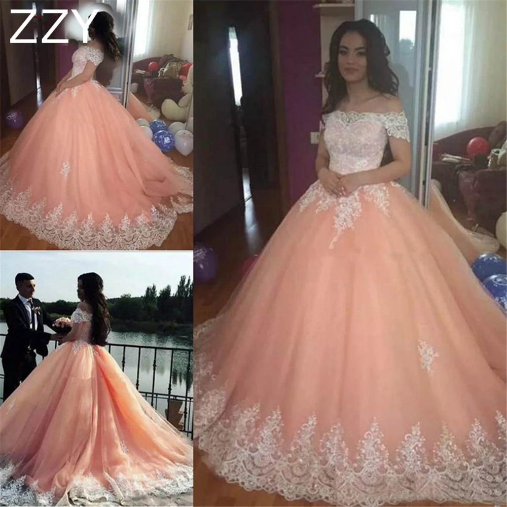 Кружевное бальное платье Quinceanera с открытыми плечами Тюлевое для выпускного