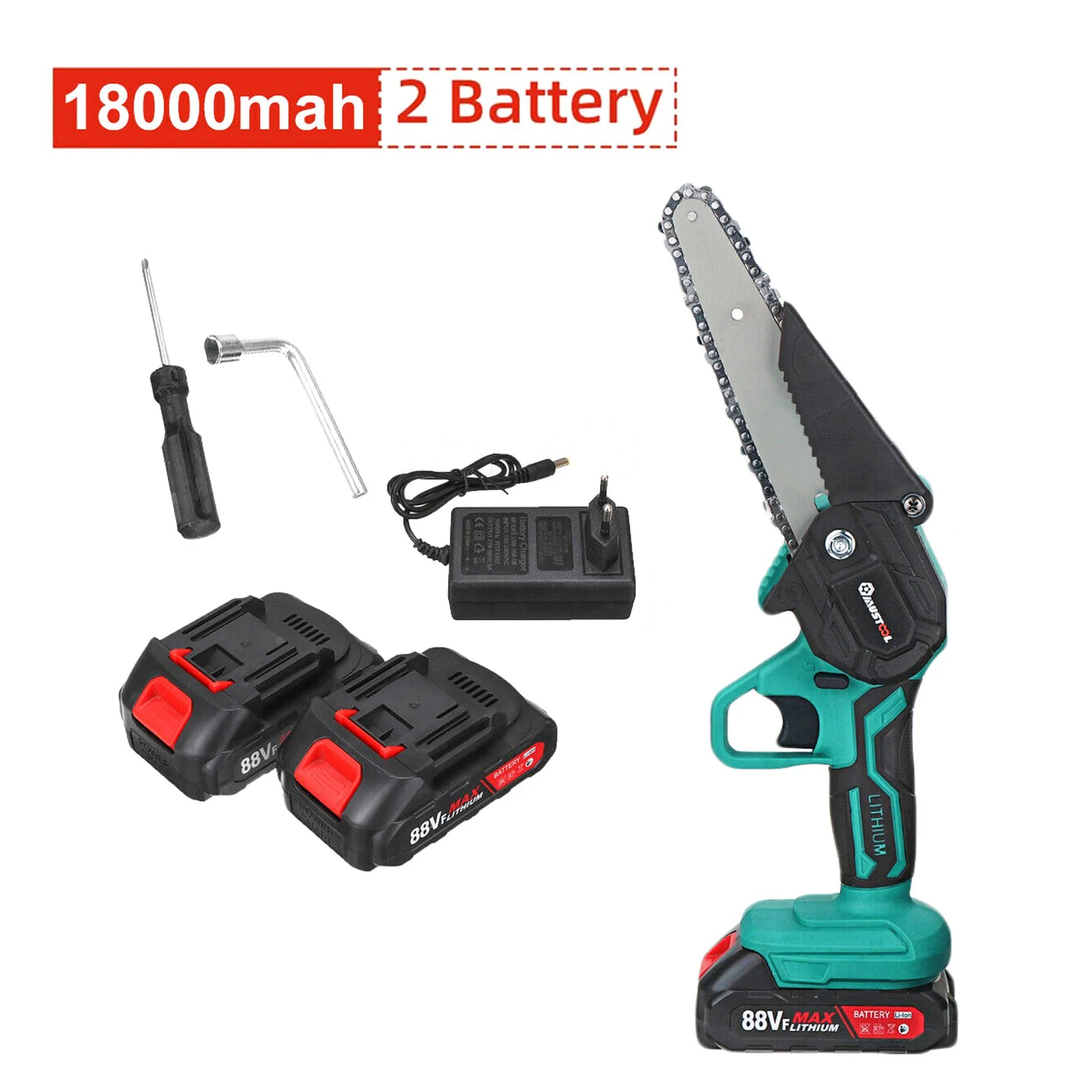 

1200W 6Inch Electric Cordless Chain Saw Wood Cutter One-Hand Saw Woodworking 1PC/2PCS Battery Mini Chainsaw Electric Saw 88V