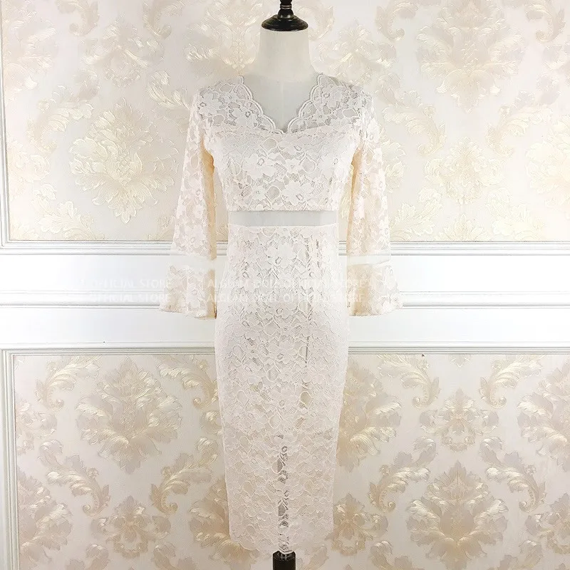 Женское кружевное платье карандаш длиной до колена с v образным вырезом и