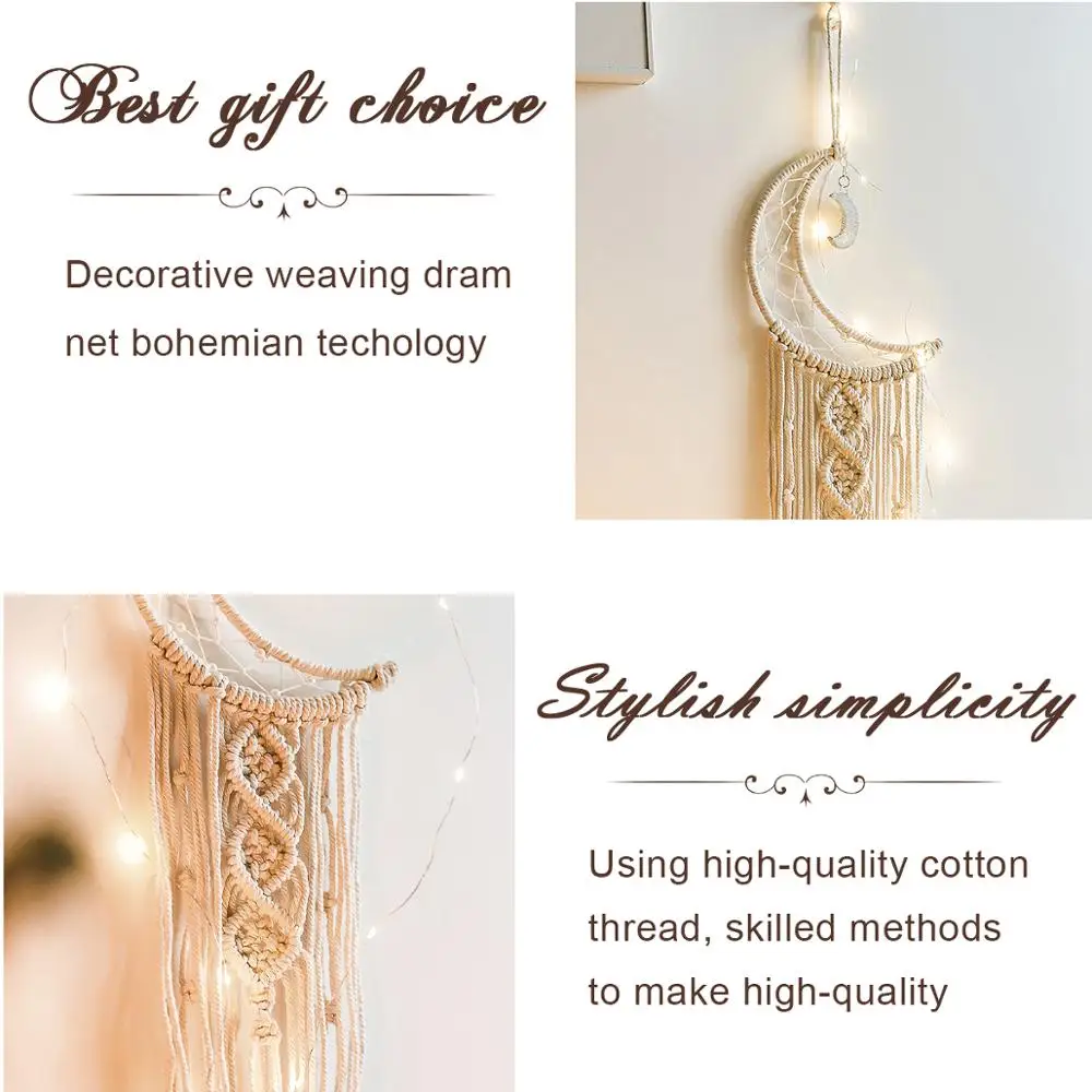 HUIRAN Moon Cotton Hand-Woven Tapestry Rustic Wedding Love Decor for Home Weeding Decorations Weddings Eid Mubarak |