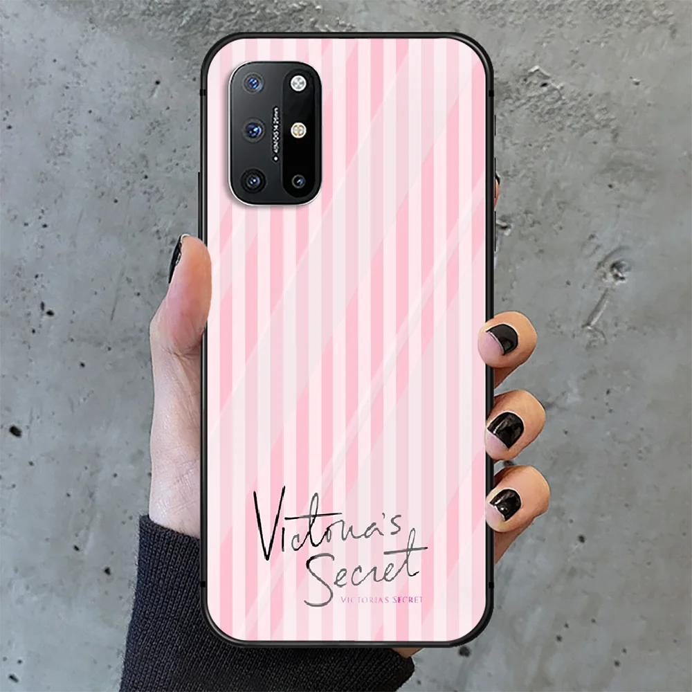

Fashion pink Victoria Phone Tempered Glass Case Cover For Oneplus 5 6 7 8 Nord T Pro Soft Black Coque Etui