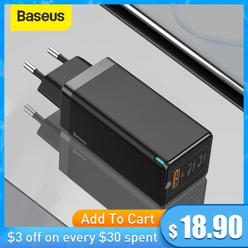  Baseus 65W GaN Charger Quick Charge 4.0 3.0 Type C PD USB Charger with QC 4.0 3.0 Portable Fast Charger For Laptop iPhone 12 Pro 