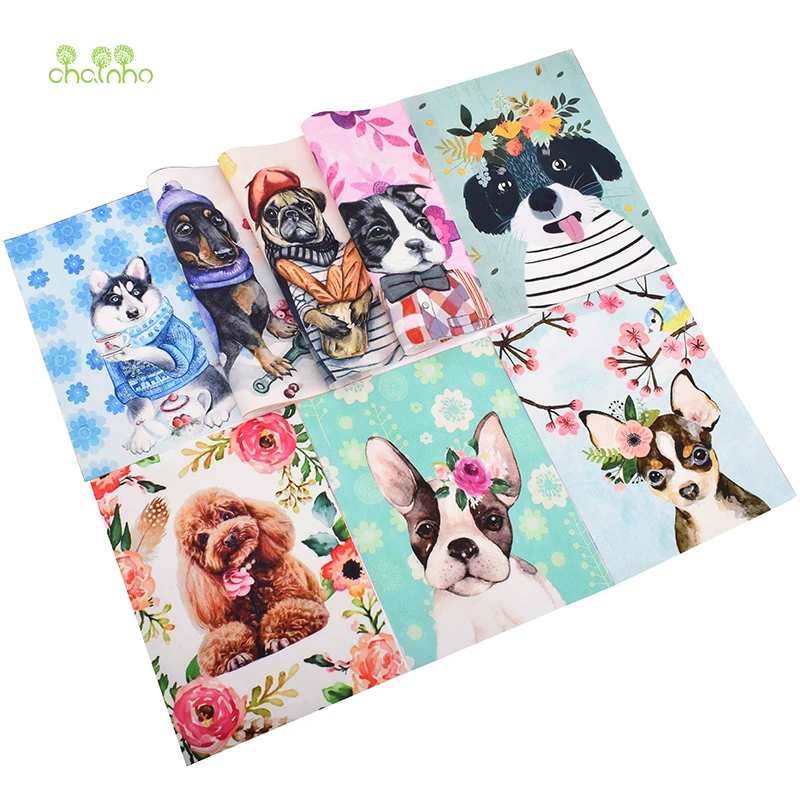 

Hand Dyed Fabric, Cartoon Cute Dog Cotton Canvas Fabric for DIY Sewing Quilting,Purse,Bags,Books Cover,Home Decoration Material