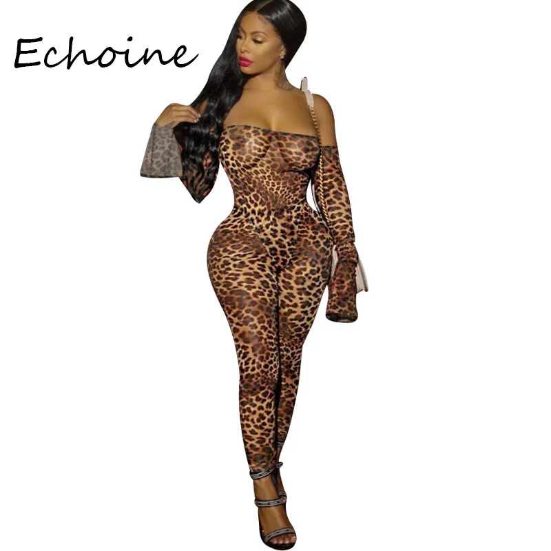 Женский комбинезон с открытыми плечами леопардовый со змеиным принтом длинный