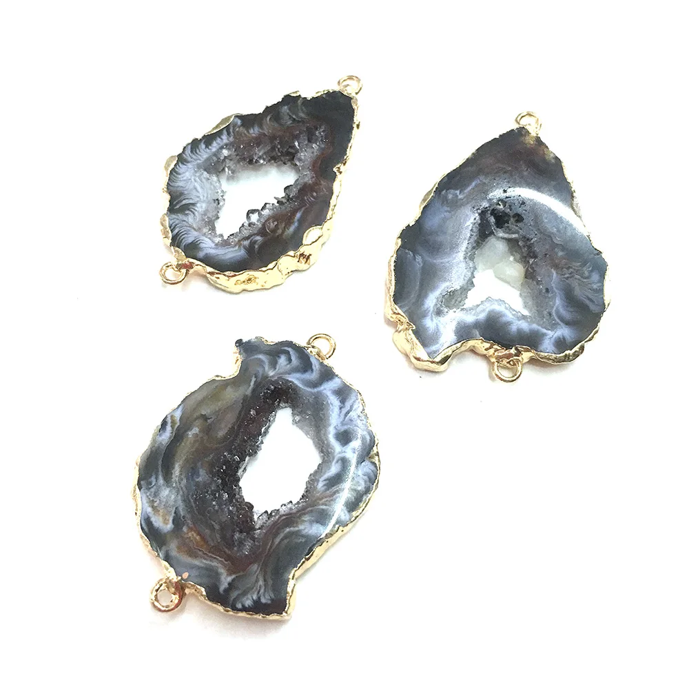 Неправильной формы позолоченный черный агат ожерелье с кулоном рейки исцеляющий