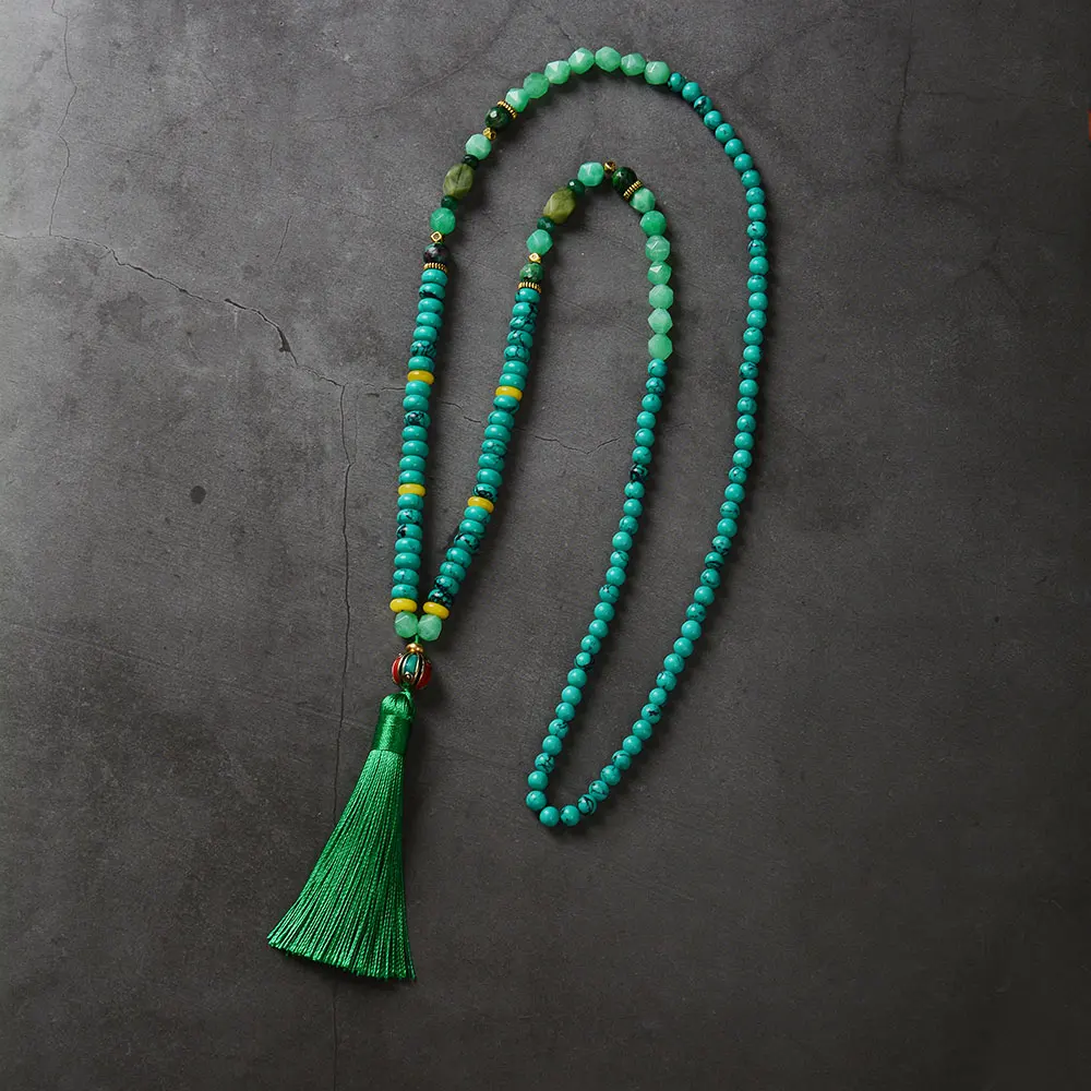 Elegant Yoga Women Jewelry Mystery Green Tassel Long Necklace Various Type Natural Stone Beads S140 | Украшения и аксессуары