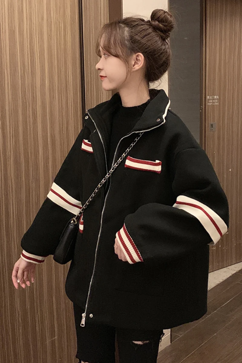 

Woolen coat Women's Mid-length new loose Korean thickened autumn and winter short woolen coat