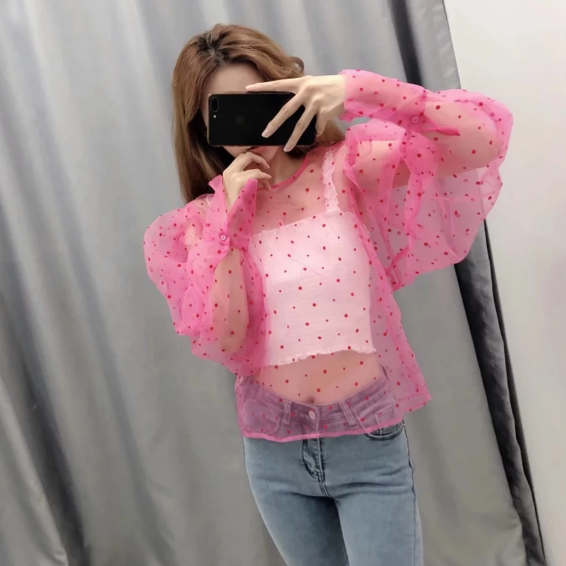 2019 женские сексуальные прозрачные горошек узор Повседневная органза Женская