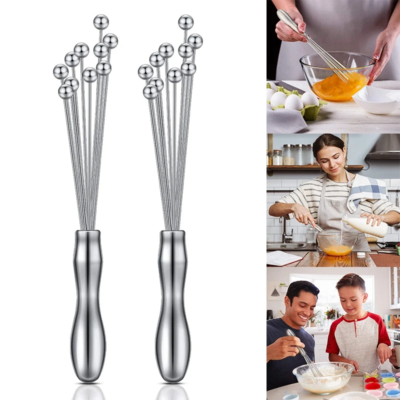

2 Pieces Stainless Steel Ball Whisk, Egg Beater Manual Mixer Whisk for Sauces Cream Cooking Blender