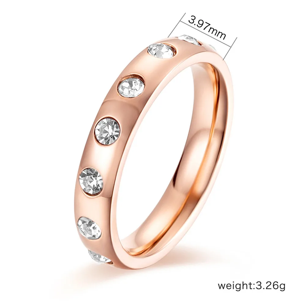 

New High-Quality Titanium Steel Plated Rose Gold Inlaid AAA Zircon Female Ring Europe, America, Japan and South Korea Style