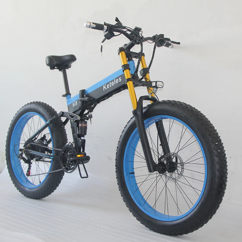Verkaufen Keteles K8PLUS Blue Folding Erwachsene Elektrische Berg Fett Bike 26 Zoll Rad 1000W 48V 15AH 21 Geschwindigkeit E-Bike Fahrrad Elektromobil