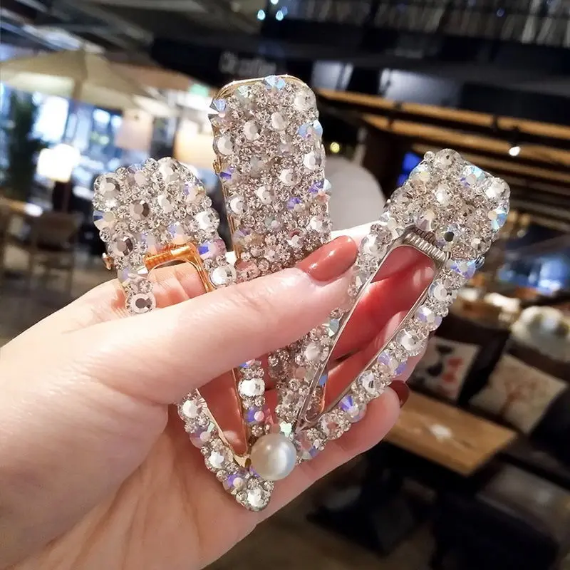 M MISM Новые корейские заколки с жемчужинами Duckbill Элегантные женские волосы полные кристаллов Вырезанные заколки Сладкие заколки для волос Аксессуары.