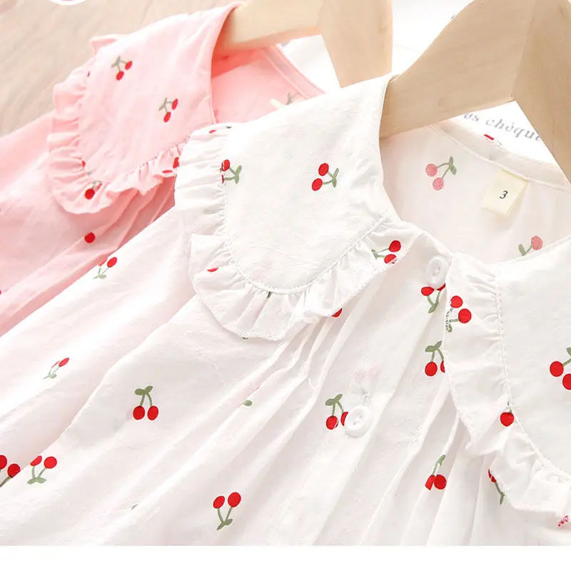 

Girls cotton lapel shirt baby foreign style cherry spring and autumn baby sweater bottoming cardigan baby white P4774