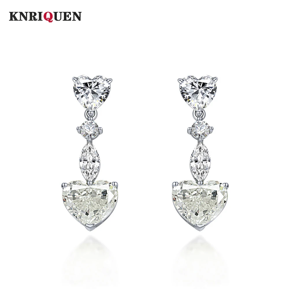 

Женские серьги-подвески из серебра 100% пробы, с высокоуглеродистыми бриллиантами, в форме сердца, 10 х12 мм