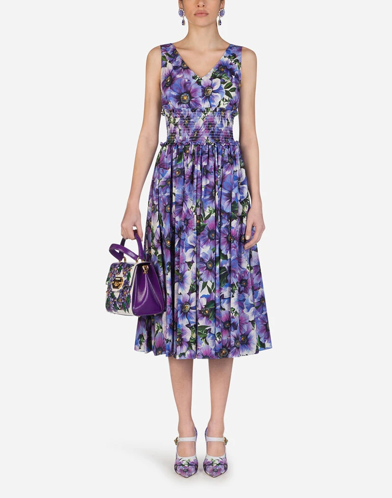 

Merchall Fashion Runway Summer Dress 2021 New Women's V-Neck Backless Sundress Chic Floral Print Beach Boho Midi Dress