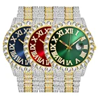 Часы наручные мужские кварцевые в стиле хип-хоп, брендовые Роскошные Полностью украшенные бриллиантами, с зеленым циферблатом, в стиле милитари