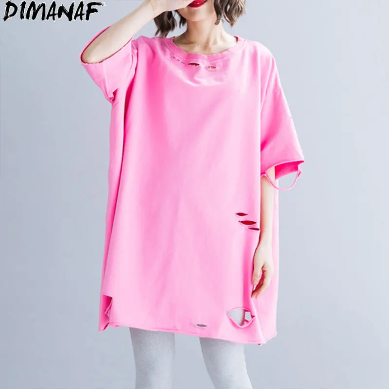 Женская футболка с дырками DIMANAF повседневная однотонная Туника большого размера