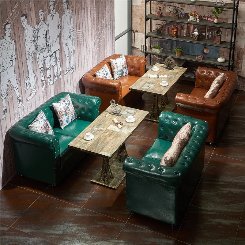 American Retro Western Restaurant Sofa Cafe Card Slot Table and Chair Milk Tea Shop Dessert Bar KTV |