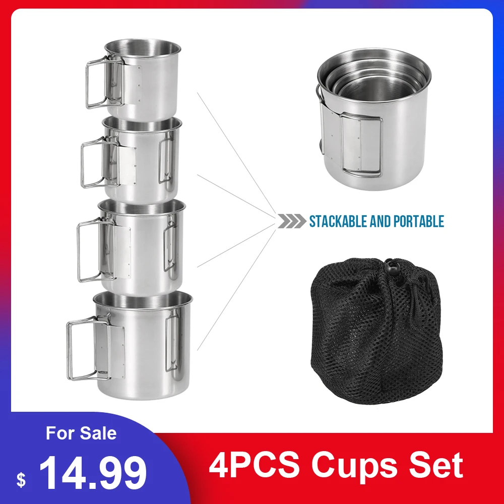 Набор стаканчиков из нержавеющей стали 4 шт. штабелируемые чашки для питьевой