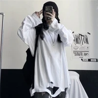 cotton student ripped hole long sleeve woman t shirts korean fashion popularity white harajuku hip hop oversized punk clothing