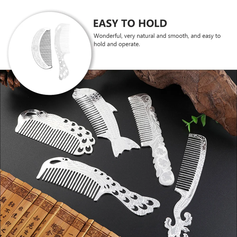 

2Pcs Silver Comb Home Comb Durable Hairdressing Comb Unique Comb (Silver)