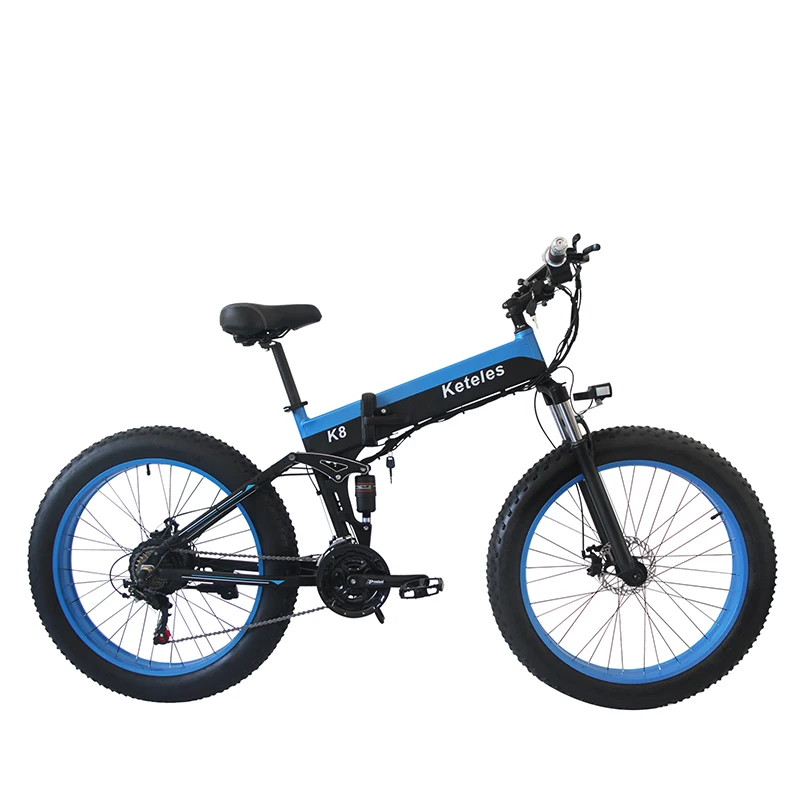 Online Keteles K8 Blau Erwachsene Elektrische Fett Bike 26 Zoll Speichen Rad 800W 48V 15AH 21 Geschwindigkeit Mobilität Berg Fahrrad Klapp E-Bike