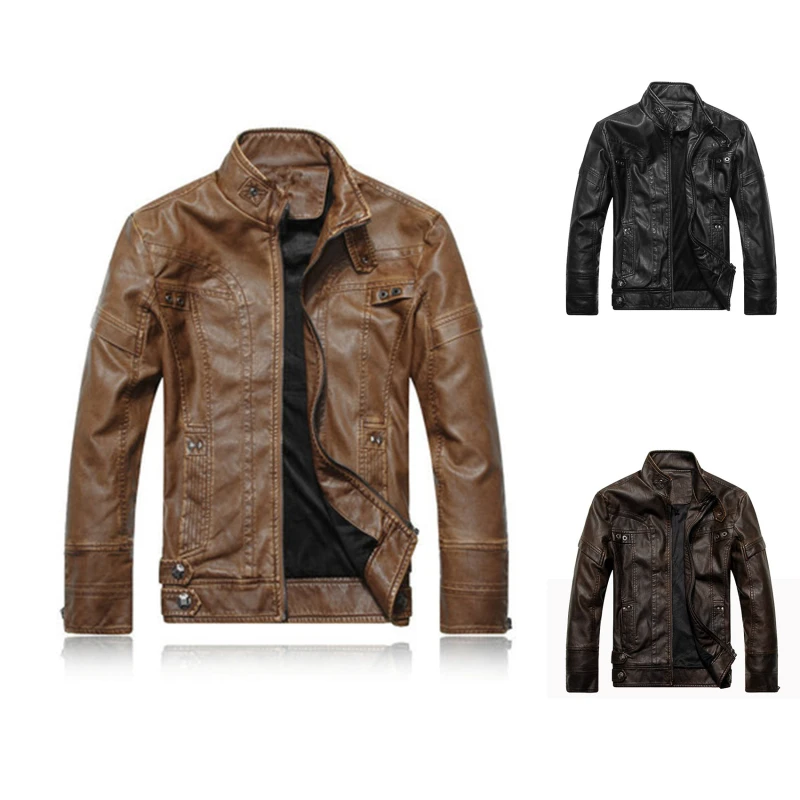 

Мужская мотоциклетная куртка из ПУ кожи, с вышивкой, на молнии