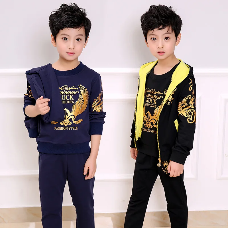 2021 New Wear Baby Boys Clothes Sets Boy Sports Vest + Sweatshirt Pants 3pcs Suit Children Eagle Pattern Tops Tracksuits | Детская
