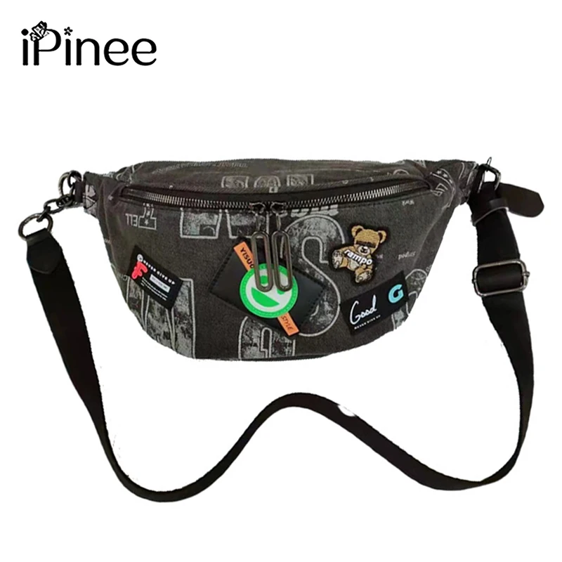 

iPinee Fashion Washed Denim Waist Pack Luxury Designer Fanny Pack Small Women Waist Bag Phone Pouch Belt Bag Purse