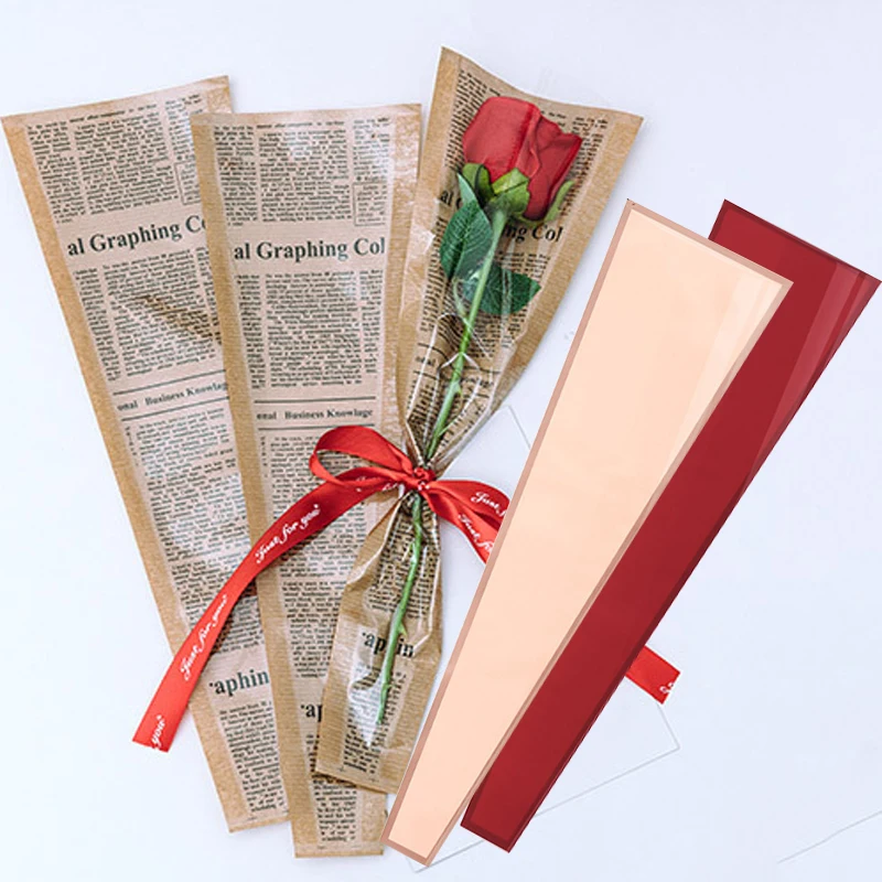 

50pcs Transparency Kraft Paper Rose Single Flower Bags Bouquet Wrapping Paper Florist Supplies Gift Wrapping Handmade Material