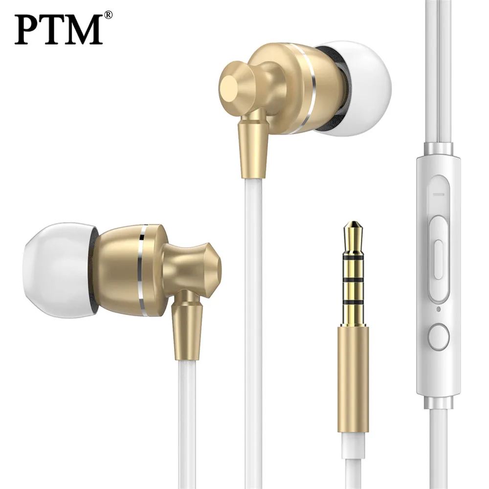 PTM D11G Hifi наушники с микрофоном гарнитура для samsung спортивные наушники с микрофоном проводные наушники Earb uds для телефона - Цвет: Gold