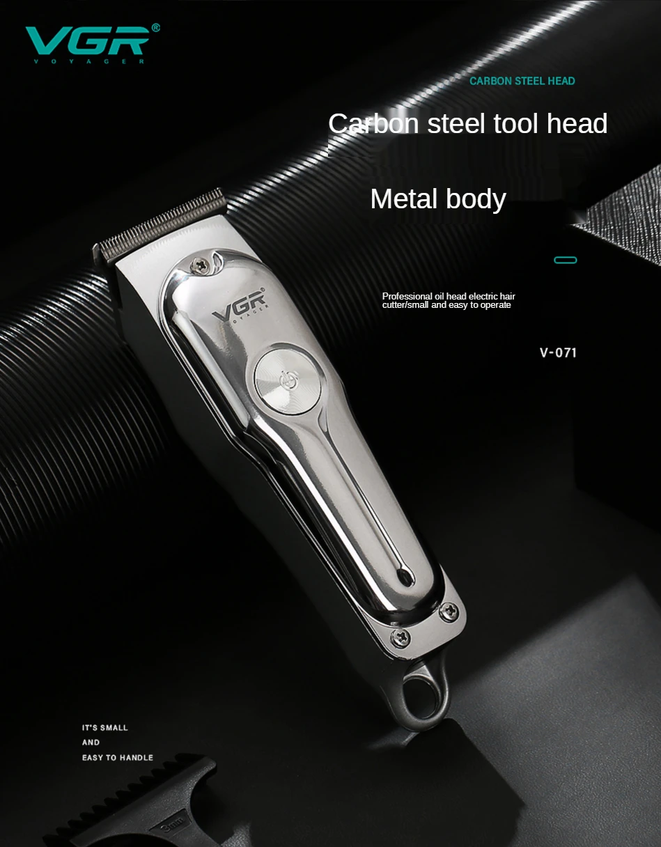 

VGR New Haircut Scissors Engraved Metal Electric Push Shears 0 Knife Head Electric Fader Oil Head Clipper V-071