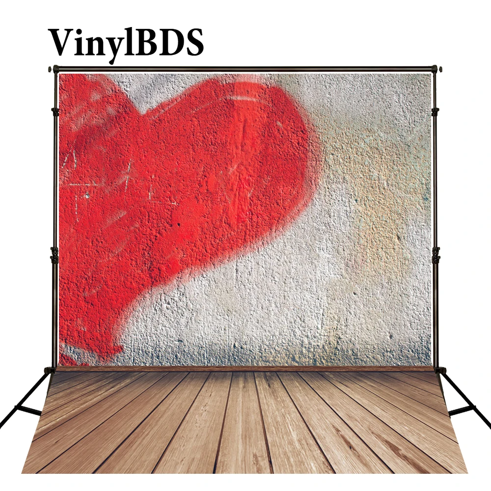 

VinylBDS Background 5x7ft Valentines Day Backdrops Love Red and White Brick Wall Backdrops Vintage Wood Floor Backdrop