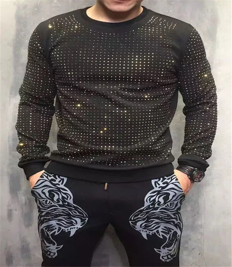 

Euro-American fashion Sweatshirt with round collar ironing and drilling in autumn and winter hoodies