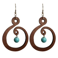 retro geometric symbol turquoise wooden dangle drop earrings for women party accessory gift boho ethnic style jewelry wholesale