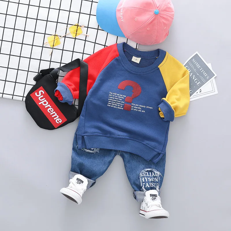 Детские костюмы для мальчиков и девочек Вельветовая футболка с вышивкой буквами